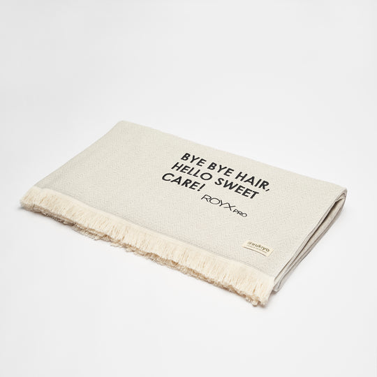 Hamamhanddoek 'Bye bye hair, hello sweet care' (100x180cm)