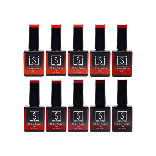 TS Gelpolish 'The Red Collection' (10 kleuren + gratis handcrème 'this is smooth.' (150ml))