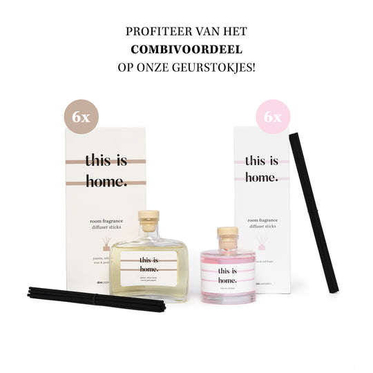 MIX 'this is home.' Geurstokjes  (6x 200ml bruin + 6x 200ml roze)